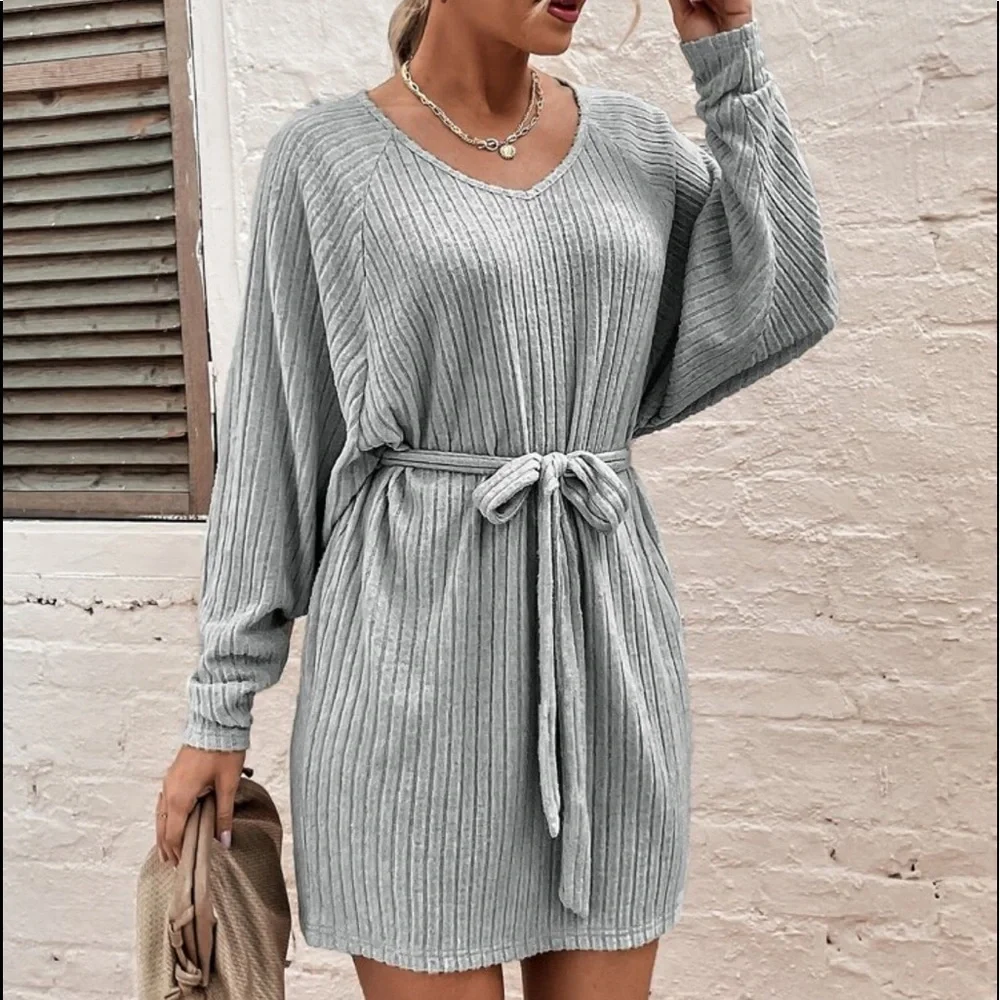 Comfy Relaxed Fit Belted Tee Dress - Picture 8 of 13